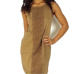 J Crew Garden Lace Embroidered Midi Dress 100% cotton khaki color size XS